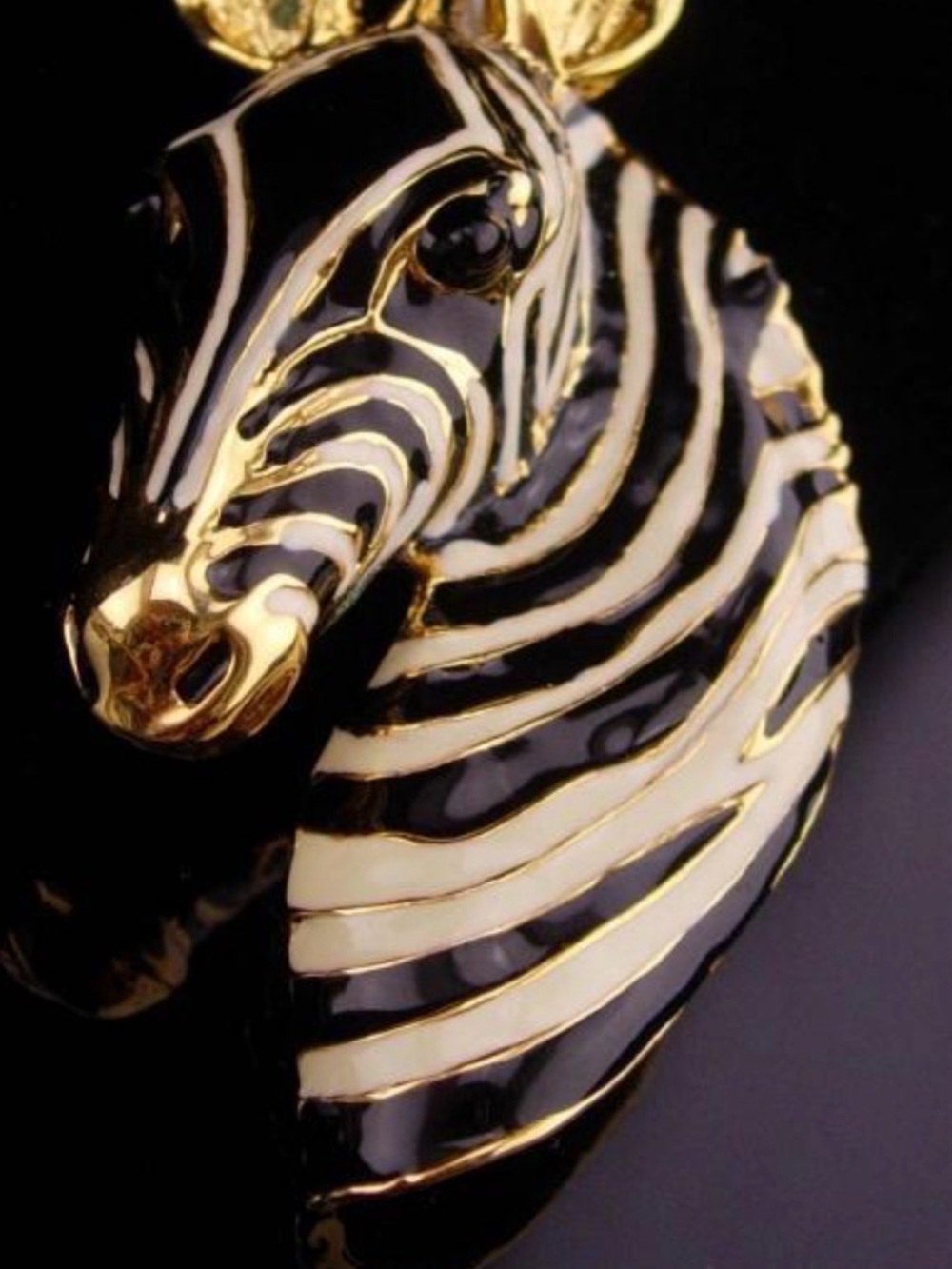 Black & White Zebra Enamel Brooch with Gold Accents - Women Jewelry